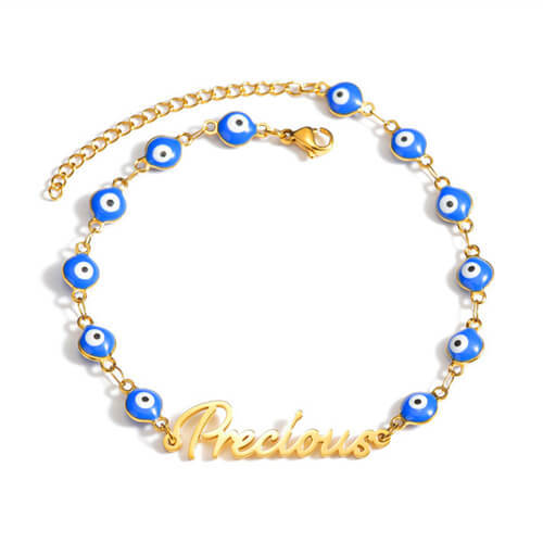 18k gold plated stainless steel custom enamel evil eye beaded chain personalized name choker necklaces wholesale